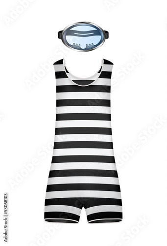 Retro striped swimsuit and retro diving goggles