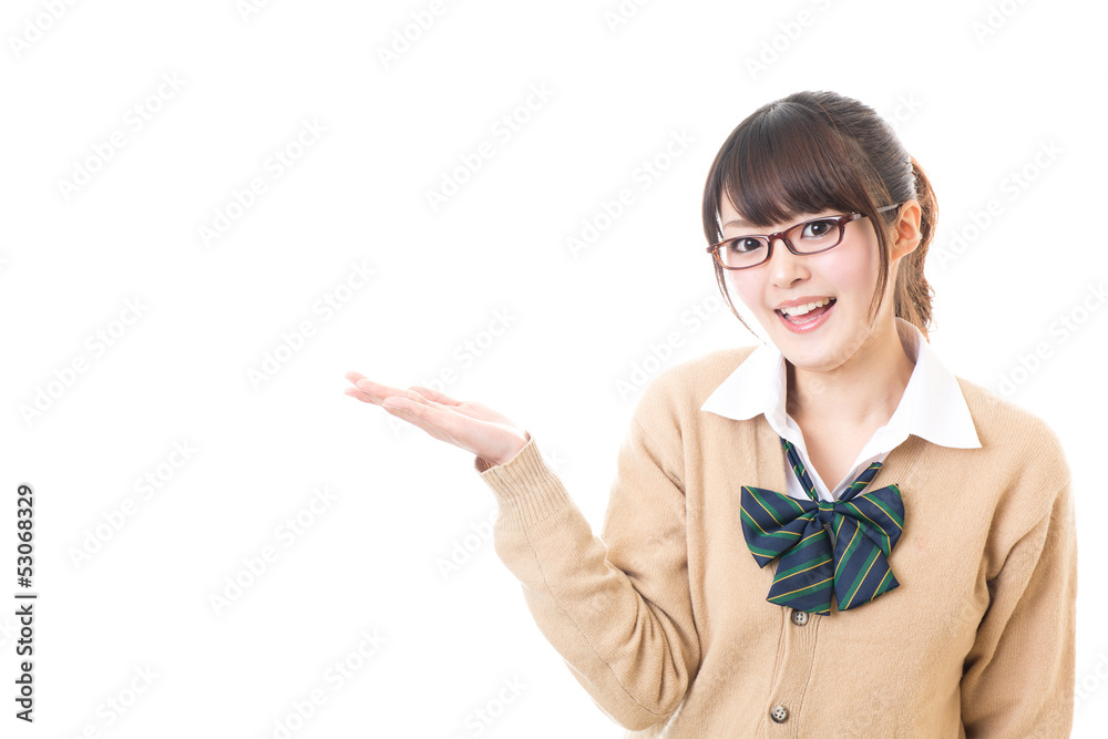 a young asian school girl showing on white background a young asian school girl showing on white background