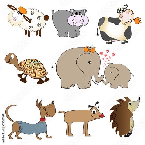 funny animals cartoon set isolated on white background photo