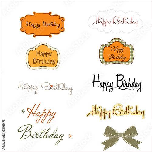 Canvas Print happy birthday texts set isolated on white background