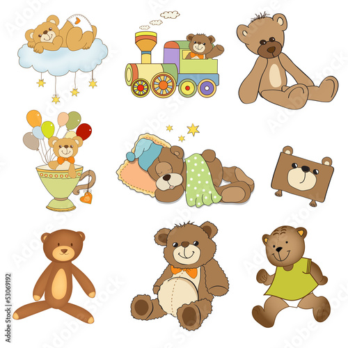 funny teddy bears set isolated on white background