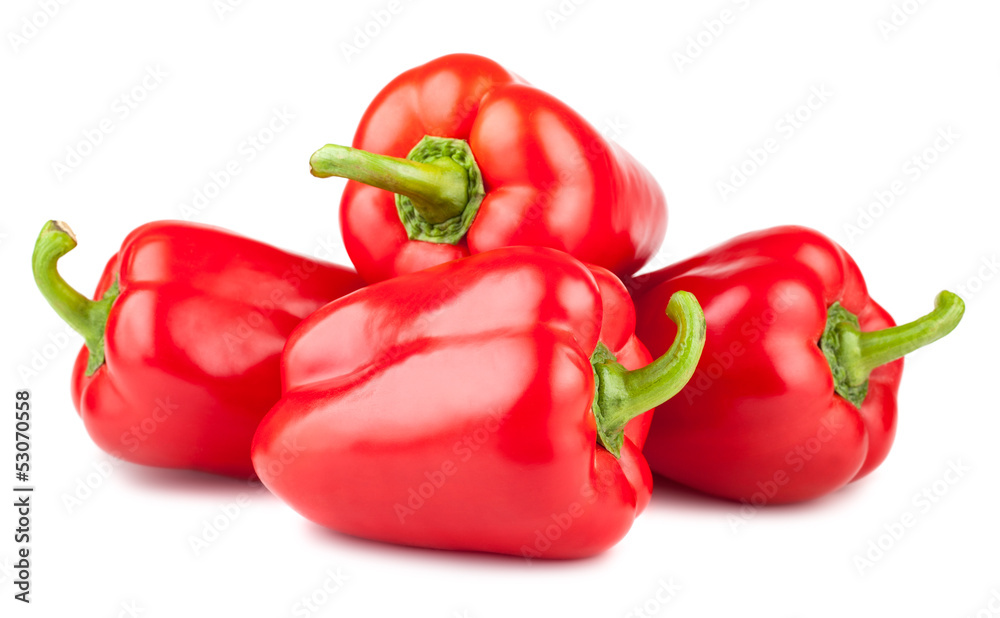 Four red ripe peppers