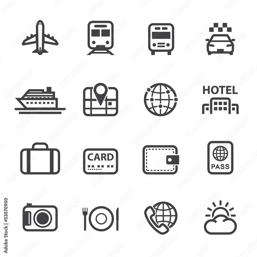 Travel and Vacation Icons with White Background