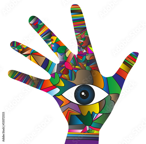 illustrazione di mano con occhio al centro