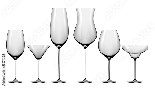 Realistic set of glasses for alcohol drinks