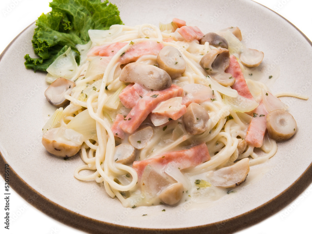 Spaghetti Carbonara with Bacon isolated on white Spaghetti Carbonara with Bacon isolated on white