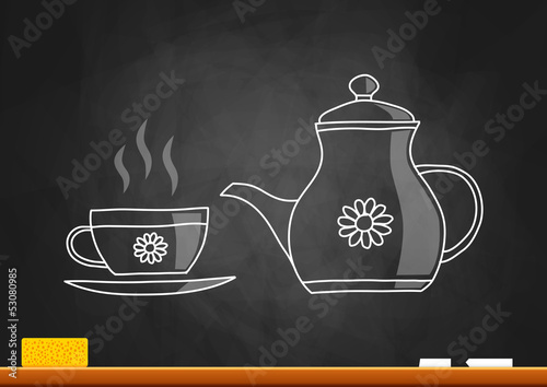 Tea drawing on blackboard