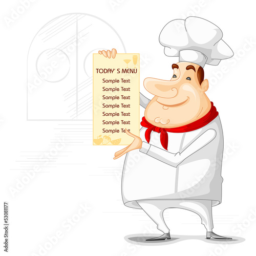 vector illustration of chef showing menu in restaurant