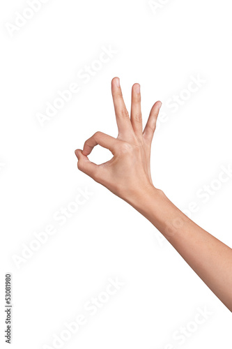 Woman hand on white background with clipping path
