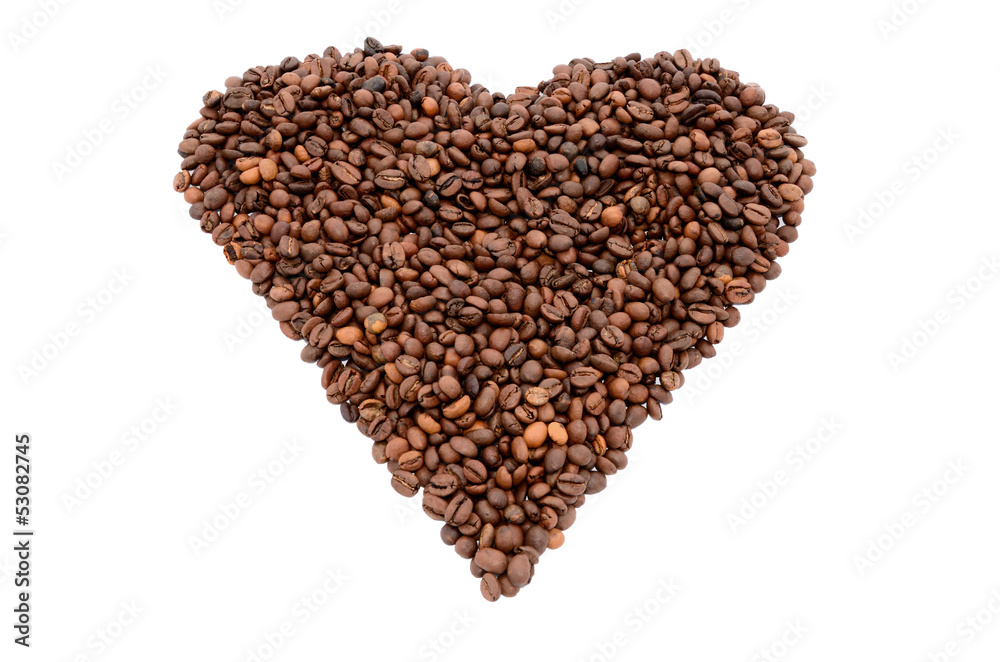 The heart symbol made from coffee beans The heart symbol made from coffee beans
