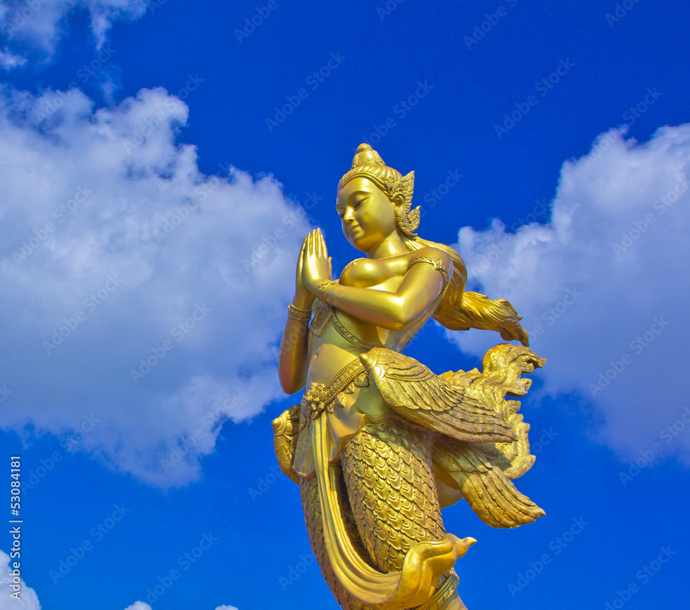 Fototapeta premium Kinnara statue; Mythical female bird with a human head