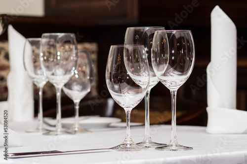 Empty glasses set in restaurant