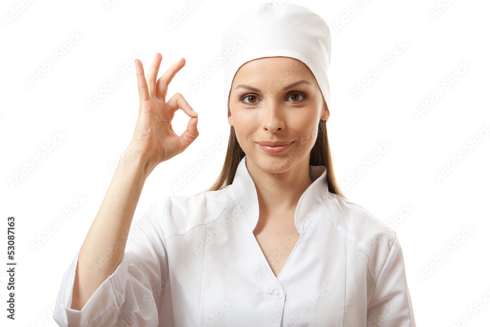 doctor showing okay gesture, isolated on white background doctor showing okay gesture, isolated on white background