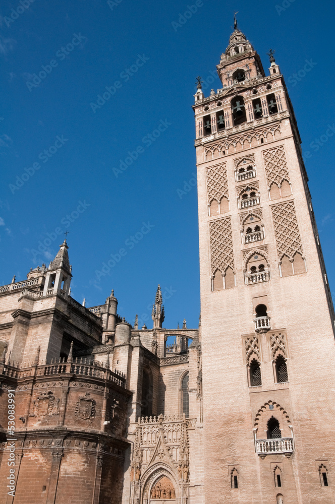 The Giralda, bell tower of the Cathedral of Seville (Spain)