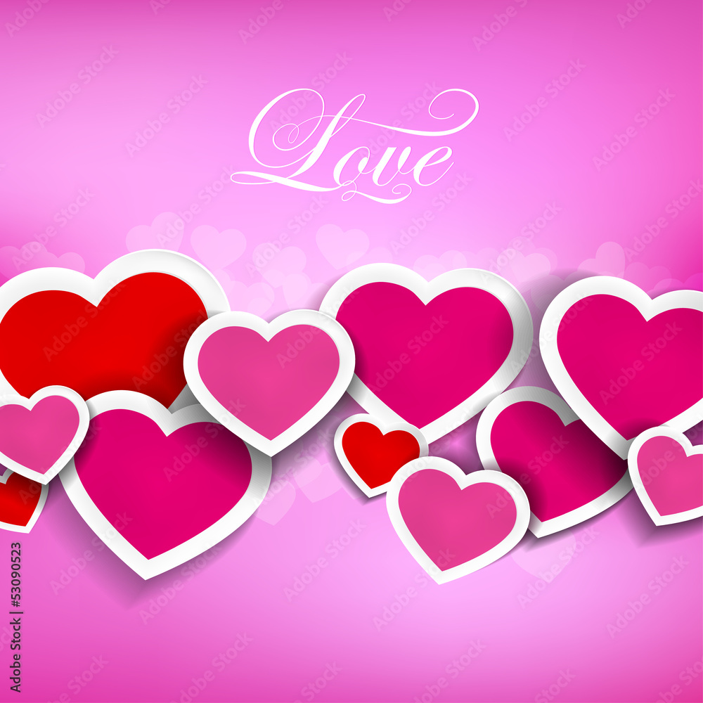 Vector illustration of hearts on a pink background
