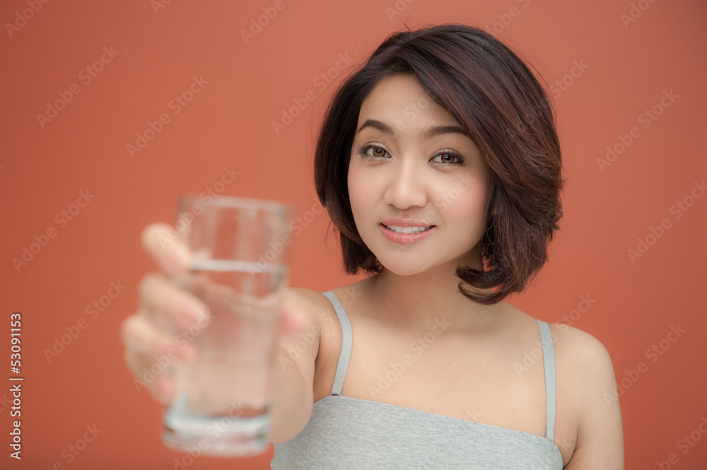 healthy young woman holding with glass of drinking water healthy young woman holding with glass of drinking water