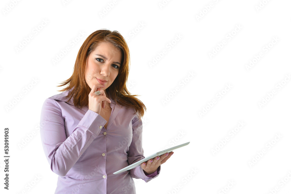 Business Woman Thinking While Holding Tablet Business Woman Thinking While Holding Tablet