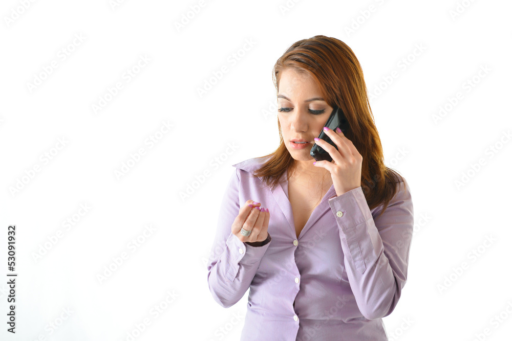 Business Woman on Phone with Serious Expression Business Woman on Phone with Serious Expression