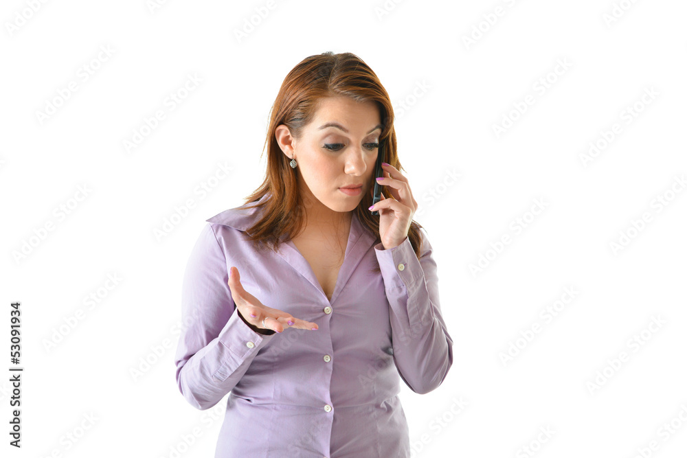 Concerned Business Woman on Talking on Phone Concerned Business Woman on Talking on Phone