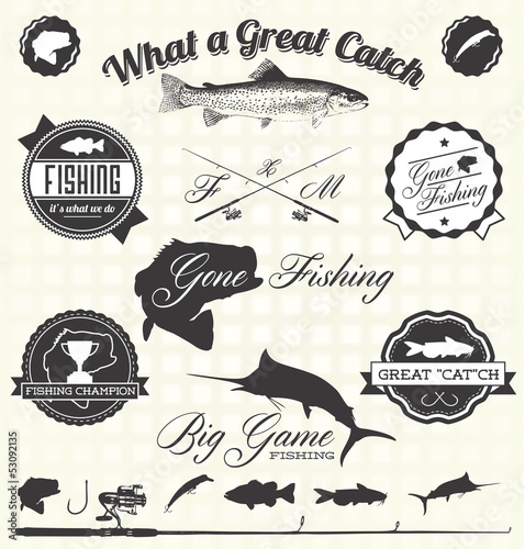 Vector Set: Retro Gone Fishing Labels and Icons