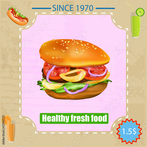Tasty fresh delicious fast food poster. Vector illustration