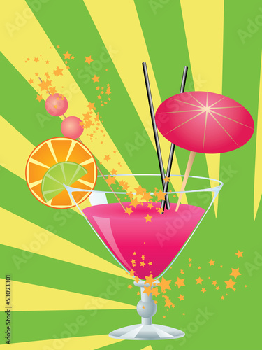 Pink cocktail with decorations