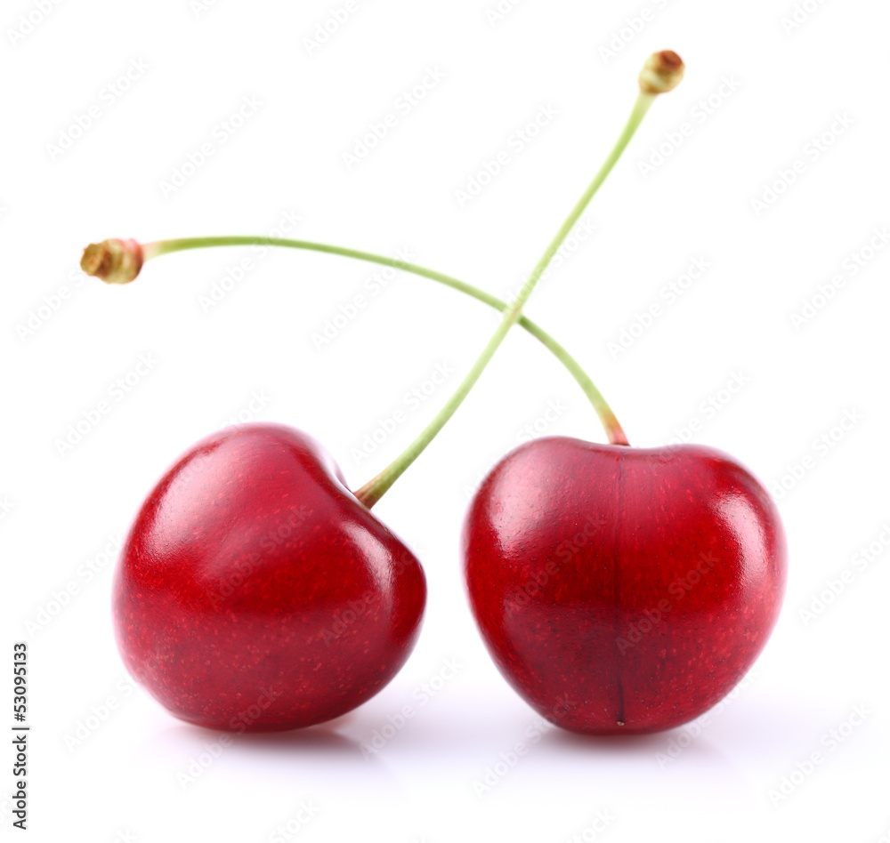 Two ripe cherry in closeup Two ripe cherry in closeup