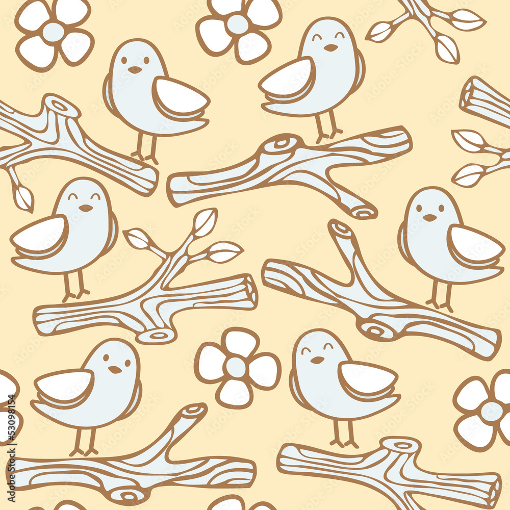 Seamless Pattern With Bird On Branch Seamless Pattern With Bird On Branch