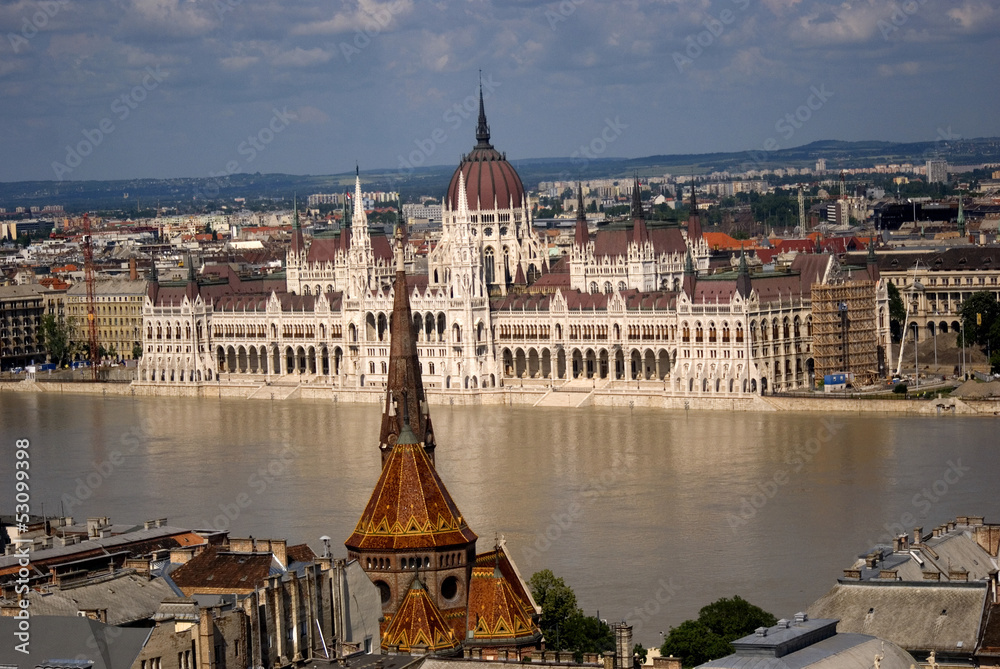 Flood in front of the Hungarian Parliament building, Budapest,