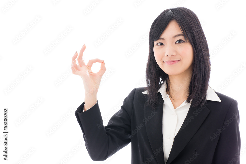 attractive asian businesswoman showing okay sign attractive asian businesswoman showing okay sign