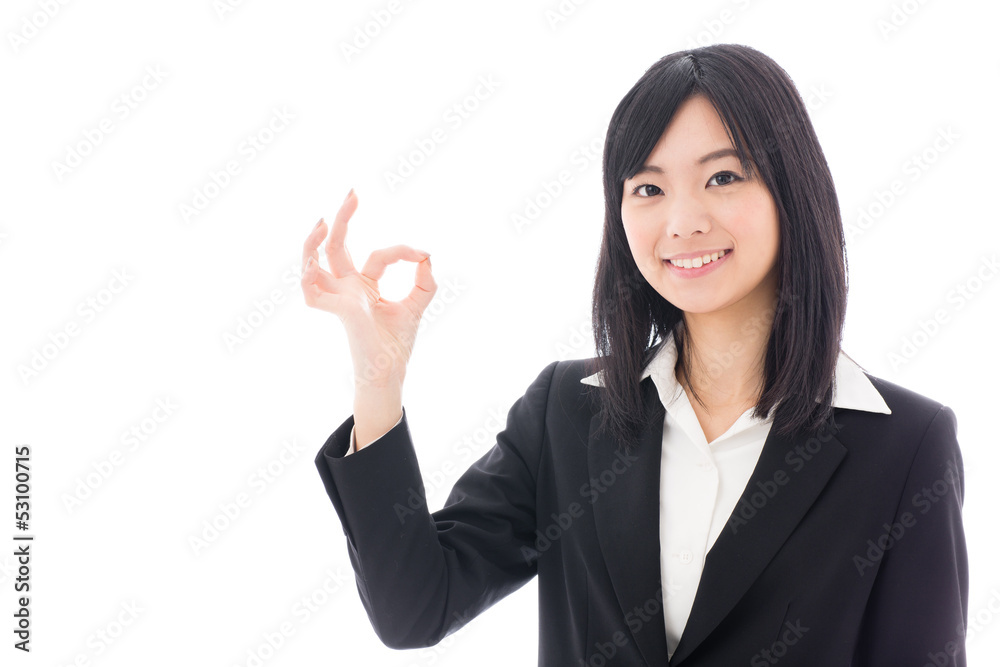 attractive asian businesswoman showing okay sign attractive asian businesswoman showing okay sign