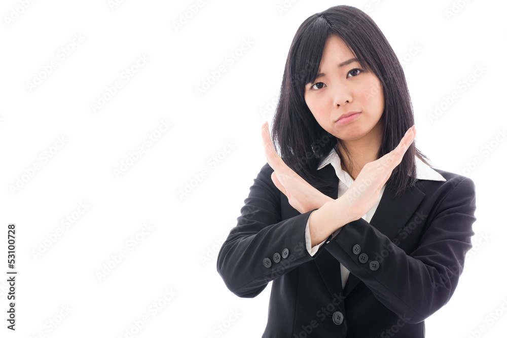 attractive asian businesswoman showing x sign attractive asian businesswoman showing x sign