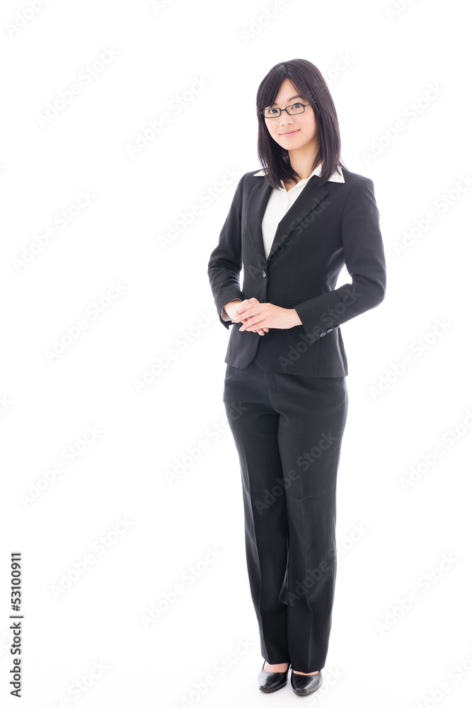 attractive asian businesswoman on white background