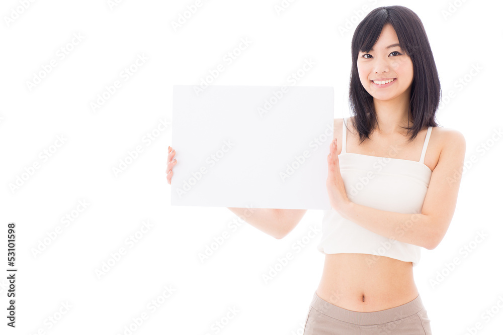attractive asian woman holding blank whiteboard attractive asian woman holding blank whiteboard