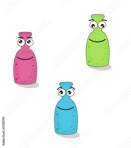 funny bottles with eyes and smile
