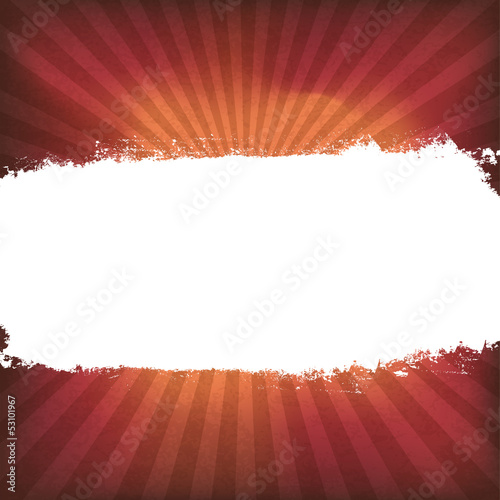 White grunge label on red sunburst background, vector