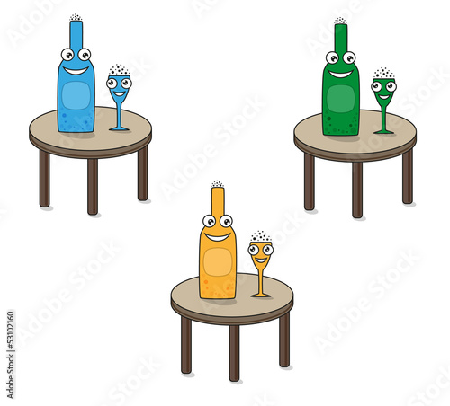 smiling funny glass and bottle on the table