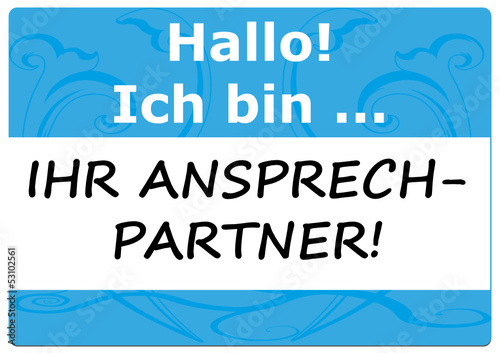 Namensschild: Begrüßung, Ansprechpartner, Service