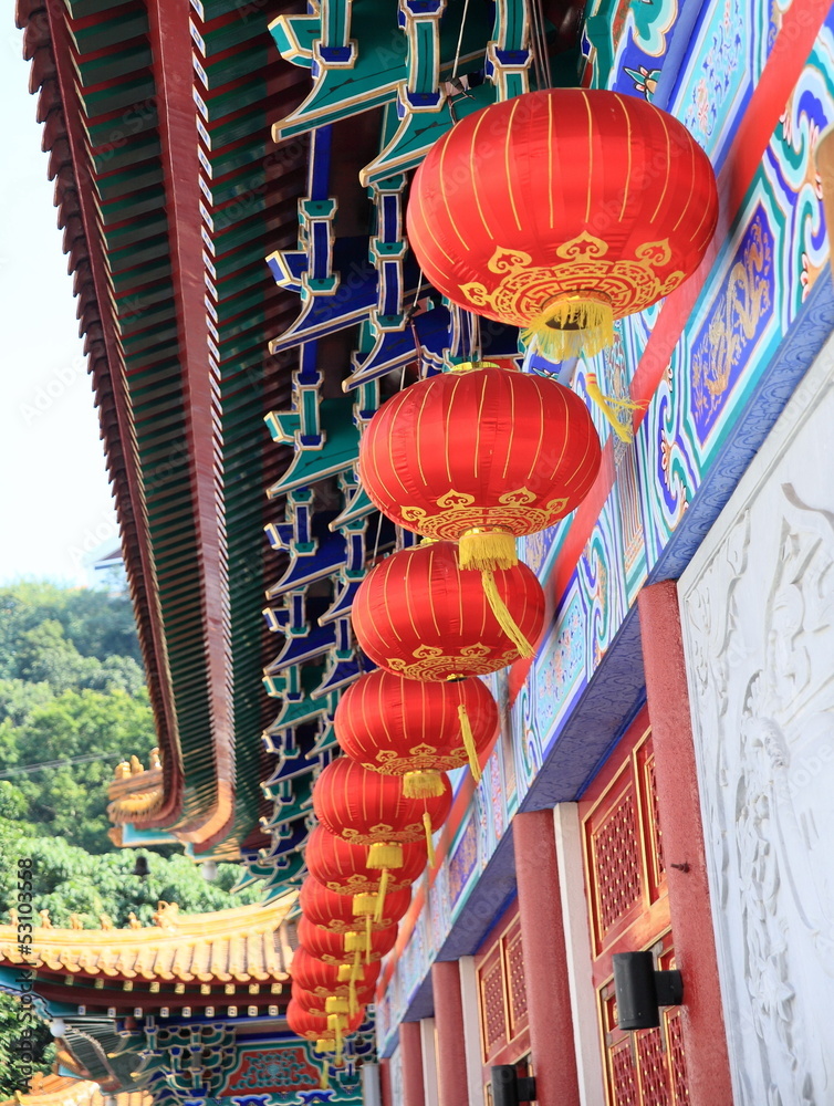 Obraz premium red Chinese lanterns of Yuen Yuen Temple, Hong Kong