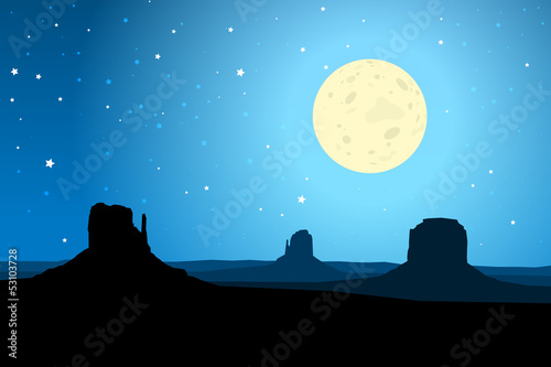 Monument Valley Arizona Agaist a Starry Night Sky, EPS10 Vector