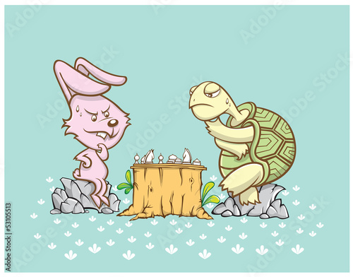Rabbit and turtle are playing a chess game
