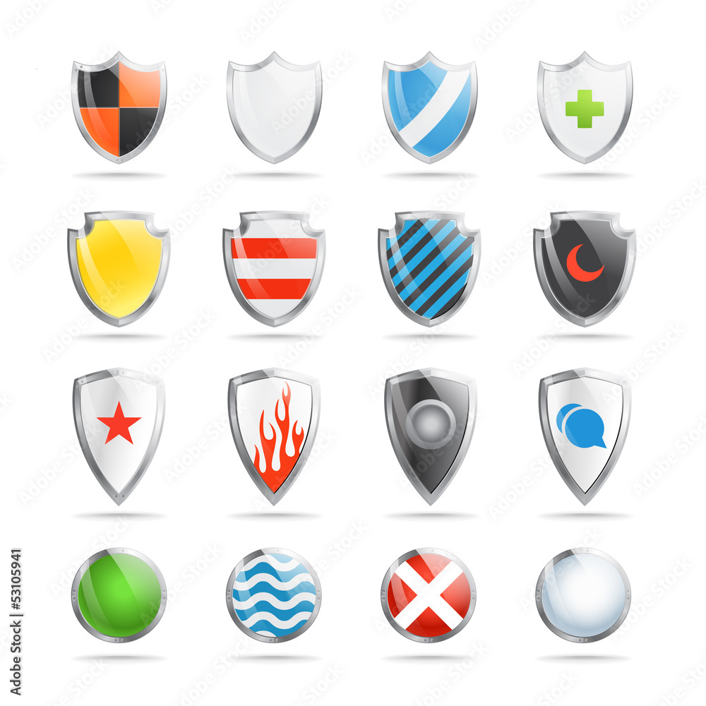 Colorful shields collection isolated on white Colorful shields collection isolated on white