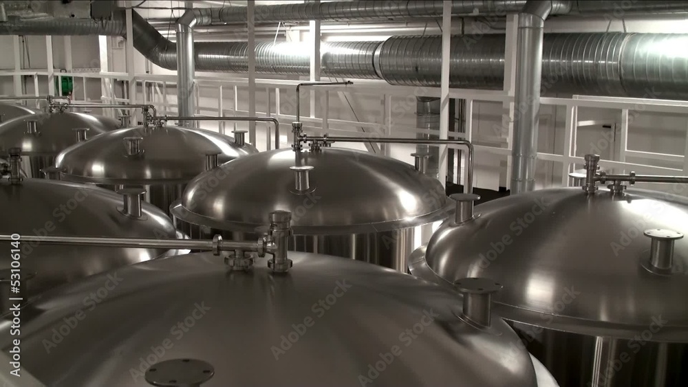 Modern Craft Brewery. Steel fermentation vessels.