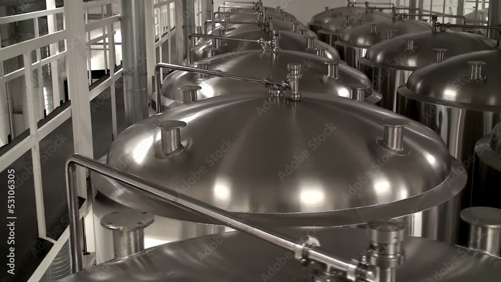 Modern Craft Brewery. Steel fermentation vessels.