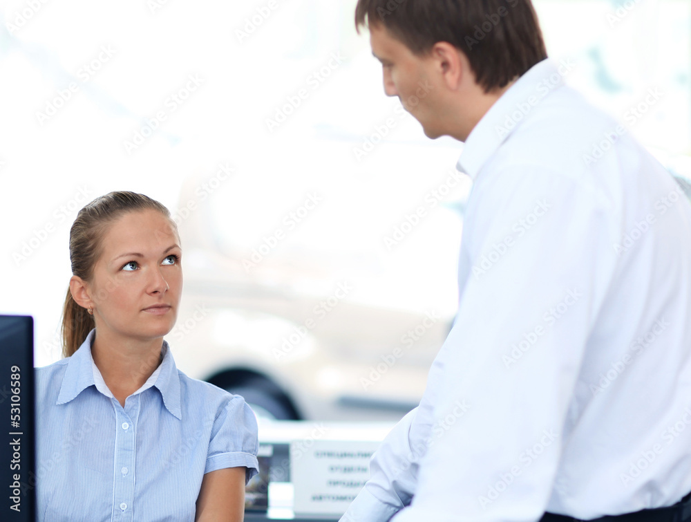 Fototapeta premium Two young business colleague working together in office