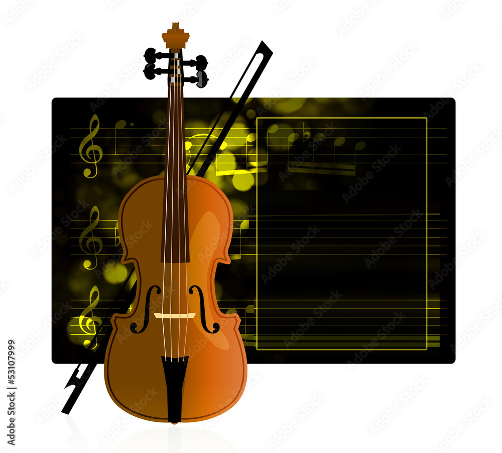 Naklejka premium Violin with notes and bow