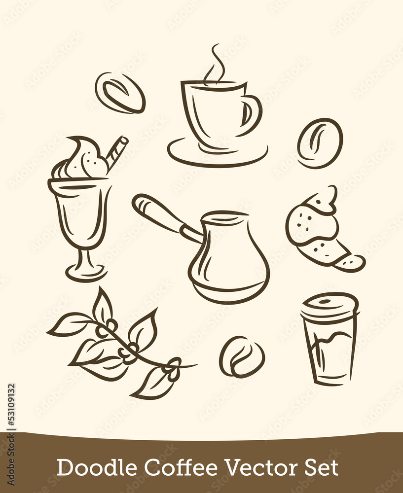 Obraz premium doodle coffee set