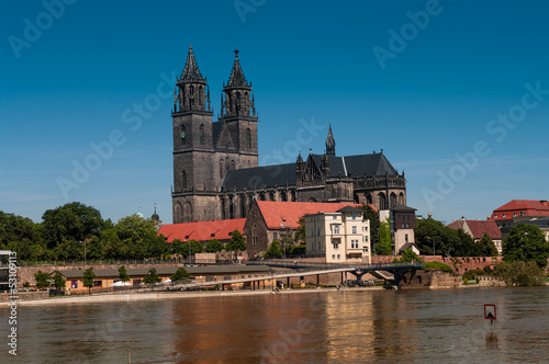 Flooding in Magdeburg, Cathedral at river Elbe, June 2013