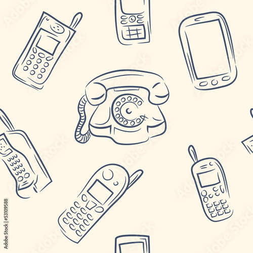 seamless pattern. doodle phone set