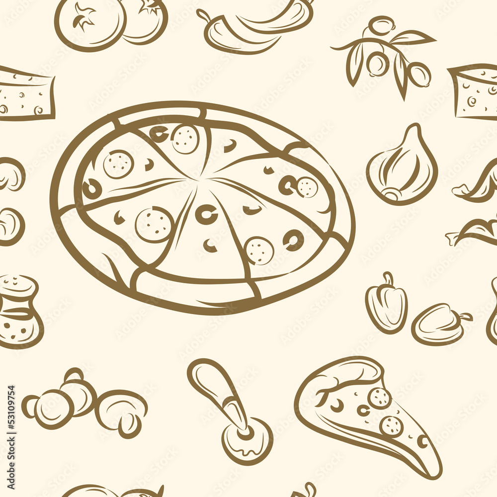 seamless pattern. doodle pizza set